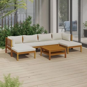 3086946 vidaXL Set mobilier grădină cu perne crem, 7 piese, lemn masiv acacia