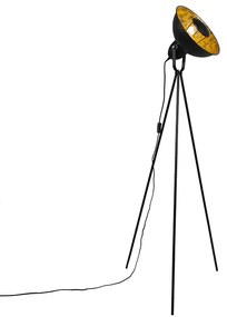 Lampă de podea industrială cu trepied negru cu auriu - Magna Basic 25