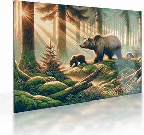 Tablou pe sticlă - Urși în pădure (70x50 cm)