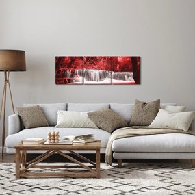 Tablou - Cascadă, roșu (cu ceas) (90x30 cm)