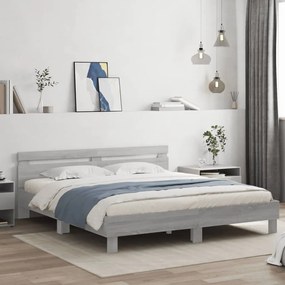 vidaXL Cadru de pat cu tăblie gri sonoma 200x200 cm lemn prelucrat