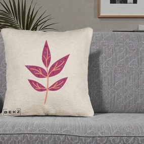 Perna Decorativa Ramura Botanica Mov, 40x40 cm, Bej Canapea, Husa Detasabila, Perna Inclusa, BEKZ®