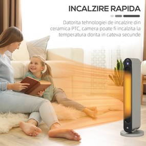 HOMCOM Incalzitor Electric Oscilant cu 3 Moduri de Incalzire, cu ventilator, Temperatura Reglabila, Telecomanda Ø25x73.5 cm, Argintiu | Aosom Romania