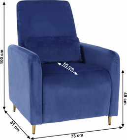 Fotoliu relaxant ţesătură albastră din catifea, NAURO