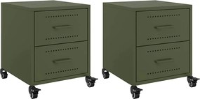 vidaXL Noptiere, 2 buc., verde olive, 36x39x43,5 cm, oțel