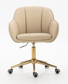 HR2055K Scaun Crem din Piele Ecologica cu Bază Aurie