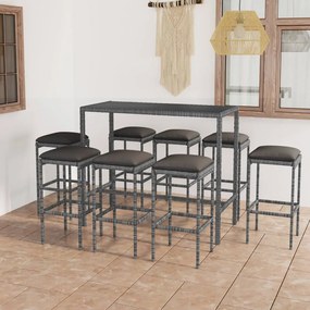 3064827 vidaXL Set mobilier bar de grădină cu perne, 9 piese, gri, poliratan