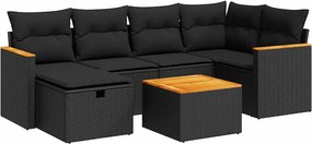 vidaXL Set canapele de grădină cu perne, 7 piese, negru, poliratan