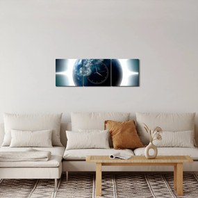 Tablou cu planeta iluminată (cu ceas) (90x30 cm)
