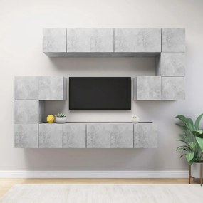 Set de dulapuri TV, 10 piese, gri beton, PAL 10, Gri beton, 60 x 30 x 30 cm