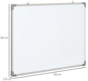 Tabla magnetica alba dreptunghiulara cu 4 markere, 1 radiera si 10 magneti incluse, din aluminiu si panou galvanizat, 90x60x1,8cm HOMCOM | Aosom RO