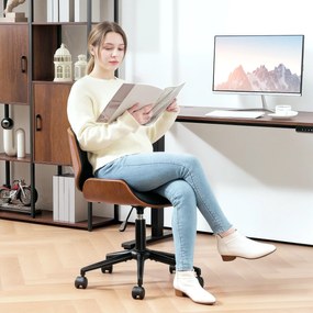 HOMCOM Scaun Homeoffice din piele ecologică reglabil pe înălțime scaun rotativ până la 135 kg 52 x 54 x 74-84 cm Negru+Maro nucă | Aosom Romania