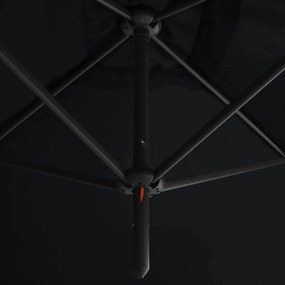 Umbrelă de soare dublă cu stâlp din oțel, negru, 600x300 cm