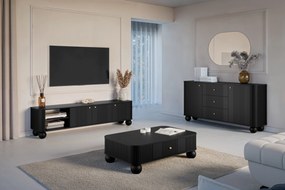 Dulap TV Vesper 3D 187 cm - negru / mânere aurii / picioare rotunde