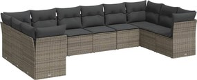 vidaXL Set mobilier de grădină cu perne, 10 piese, gri, poliratan