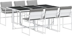 vidaXL Set mobilier de grădină, 7 piese, cu perne, alb, textilenă