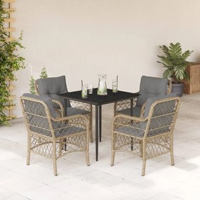 vidaXL Set mobilier pentru grădină, 5 piese, cu perne, bej, poliratan