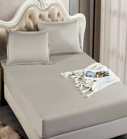 Husa de pat cu elastic si 2 fete de perna, tercot, pat 2 persoane, gri, 3 piese, H300-10