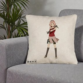 Perna Personalizata Naruto Sakura Haruno Portret, 40x40 cm, Bej Canapea, Husa Detasabila, Perna Inclusa, BEKZ®