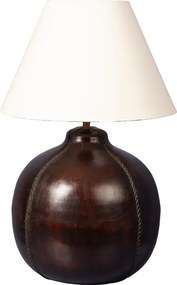 Lampă de masă din piele maro cu abajur din bumbac bej, formă sferică, finisaj vintage, 54×38 cm, „Bulga"