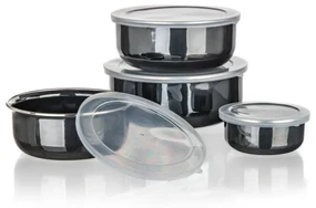 Banchet Set de boluri emailate METALLIC Negru, 8buc