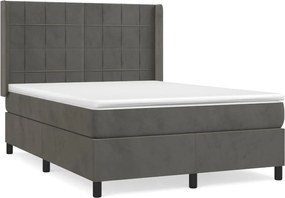 vidaXL Pat box spring cu saltea, gri închis, 140x200 cm, catifea