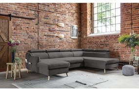 Colțar gri închis extensibil cu tapițerie din catifea (cu colț pe partea dreaptă/în formă de "U") Sweet Harmony – Miuform