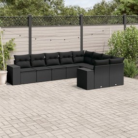 3255372 vidaXL Set mobilier de grădină cu perne, 9 piese, negru, poliratan