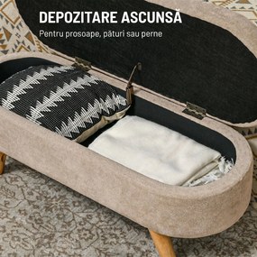 HOMCOM Bancă cu Spațiu de Depozitare Ascuns, Bancă Tapițată cu Picioare din Lemn și Poliester, 110x40x43 cm, Bej | Aosom Romania