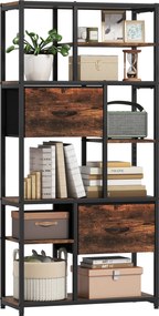 HOMCOM Raft de depozitare, 2 sertare textile, 9 compartimente deschise, raft independent cu cadru din oțel, Maro+Negru | Aosom Romania