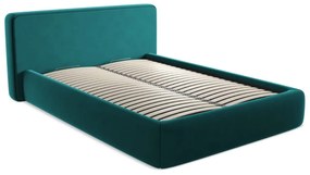 Pat matrimonial turcoaz tapițat cu spațiu de depozitare cu somieră 180x200 cm Kiana – Makamii