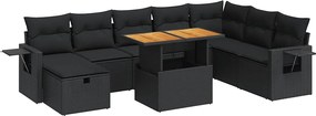 vidaXL Set mobilier grădină perne 9 piese negru poliratan/lemn acacia