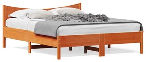 3216368 vidaXL Cadru de pat cu tăblie, maro ceruit, 150x200 cm, lemn masiv pin