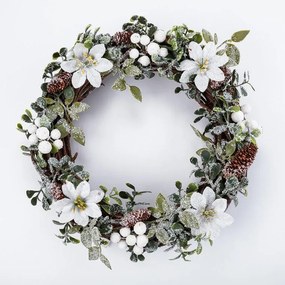 Dommio Coroniţă de Crăciun din nuiele POINSETTIA albă, 30 cm