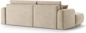 Coltar extensibil stanga 5 locuri, modular, cu lada depozitare, Ella, Micadoni Home, 271x174x94 cm, catifea, bej deschis