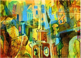 Tablou pe sticlă - Arhitectură, abstractizare cubistă (70x50 cm)