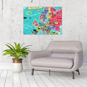 Tablou pe sticlă - Harta Europei pentru copii (70x50 cm)