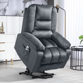 HOMCOM Fotoliu de masaj cu funcție de ridicare pentru persoane în vârstă, fotoliu de relaxare cu 8 puncte de masaj, 2 buzunare laterale, 85 cm x 94 cm x 107cm, Gri | Aosom Romania