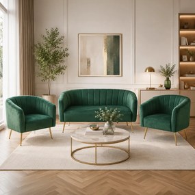 Canapea de design cu 2 locuri, ţesătură Velvet verde închis/gold crom-auriu, BAGY