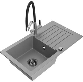 Mexen Pablo chiuvetă de bucătărie din granit cu 1 compartiment cu scurgător și baterie Duo, gri - 6510-71-671701-07-B
