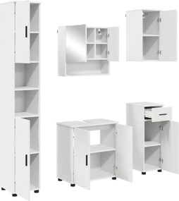 vidaXL Set de mobilier pentru baie 5 pcs Alb Lemn compozit & Metal