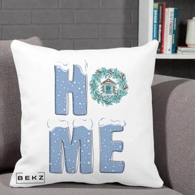 Perna Decorativa HOME Iarna cu Coroana, 40x40 cm, Alba Mata, Husa Detasabila, Perna Inclusa, BEKZ®