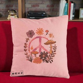 Perna Decorativa Peace Ciuperci Boho, 40x40 cm, Roz, Husa Detasabila, Perna Inclusa, BEKZ®
