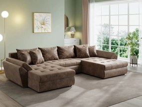 Colțar extensibil dumonde cu ladă de depozitare si sezut confortabil din spuma high-density, Loana U Madagaskar Brown 355x185 cm