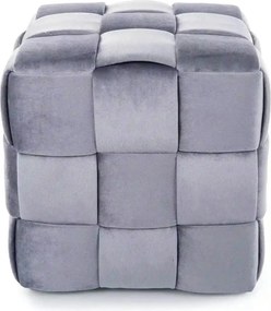 Taburet CASEL, gri, stofa catifelata, 42x42x42 cm
