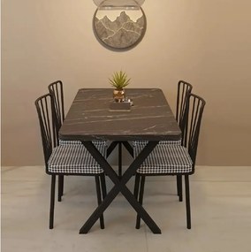 Set masa cu 4 scaune metal, Amsterdam Homs,negru marmurat/negru 70 x 110 cm