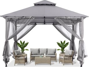 ABCCANOPY Foișor de gradina 3.3x3.3 m - Foișor exterior cu cadru din oțel și plasă de țânțari pentru gazon, curte, grădină, terasă, Gri