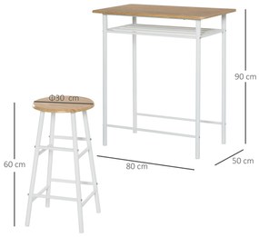 HOMCOM Set Mobilier pentru Bar, Masă și 2 Scaune Asortate, Design Modern, Alb | Aosom Romania