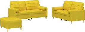 vidaXL Set de canapele cu perne, 3 piese, galben deschis, textil
