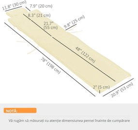 Outsunny Saltea Confortabilă pentru Șezlong, Rezistentă la Apă, Ușor de Întreținut, 198x53x5cm, Alb Crem | Aosom Romania